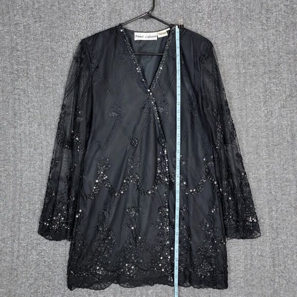 French Collizioni Jacket Womens M Black Embroidered Sequin Beaded Evening Coat - Picture 5 of 12